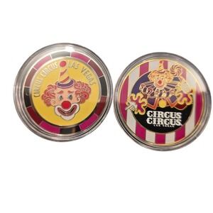 Circus Circus Las Vegas Souvenir Tokens Set of 2 Clown Casino Medallions Vintage